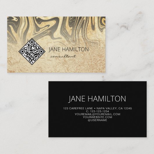 QR Code Modern Gold Profile Business Card Visitenkarte (Vorne/Hinten)