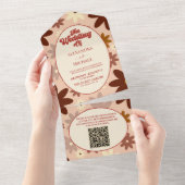 QR Code Modern Groovy Retro 70er Floral Wedding All In One Einladung (Abreißen)