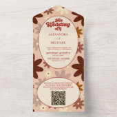 QR Code Modern Groovy Retro 70er Floral Wedding All In One Einladung (Innen Boden)