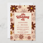 QR Code Modern Groovy Retro 70er Floral Wedding Einladung (Vorderseite)