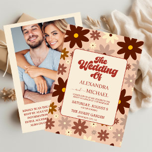 QR Code Modern Groovy Retro 70er Floral Wedding Einladung