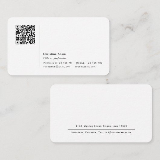 QR-Code modern, minimaleinfach und beruflich  Visitenkarte (Vorne/Hinten)