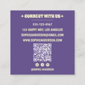 QR-Code Modern Minimalist Professionell Lila Quadratische Visitenkarte (Rückseite)
