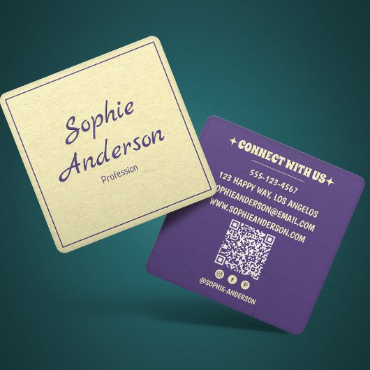 QR-Code Modern Minimalist Professionell Lila Quadratische Visitenkarte
