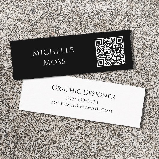 QR-Code Modern Minimalistisch Schwarz-weiß Mini Visitenkarte