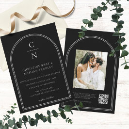 QR Code Modern Monogram Arch Wedding Einladung