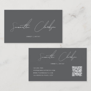 QR-Code Modern Rein Dunkelgrau Handschriftlich Skr Visitenkarte