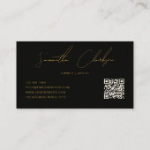QR-Code Modern Schwarz & Gold Handschrift-Skript Visitenkarte (Rückseite)