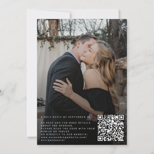 QR code modern simple typography 2 photo wedding Einladung (Rückseite)