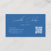 QR-Code Modern Vollblau Handschrift-Skript Visitenkarte (Rückseite)