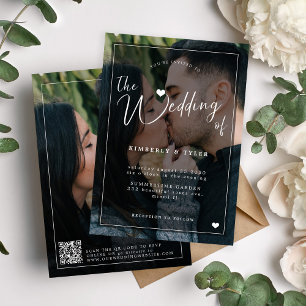 QR CODE Moderne 2 Foto Overlay Schwarze Hochzeit Einladung