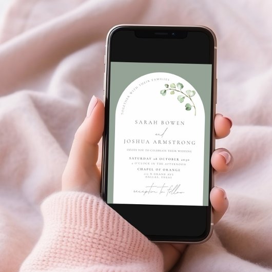 QR-Code Moderne altersgrüne Botanische Hochzeit Einladung