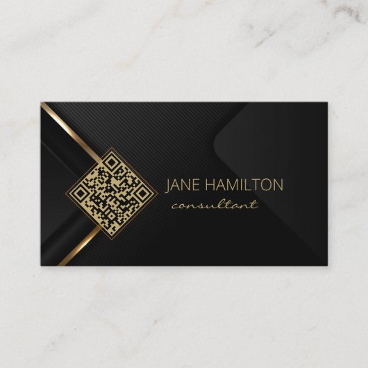 QR Code Moderne Black Gold Business Card Visitenkarte (Vorderseite)
