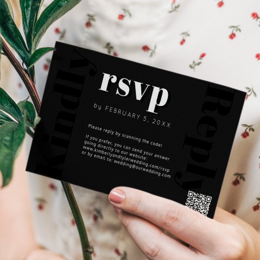 QR CODE Moderne Black Online Hochzeitsreaktion uAw RSVP Karte
