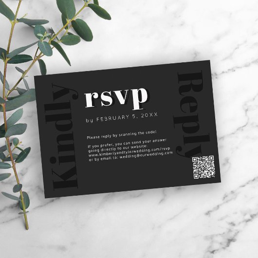 QR CODE Moderne Black Online Hochzeitsreaktion uAw RSVP Karte