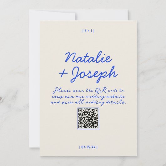 QR Code Moderne blaue farbenfrohe whimsical Weddin Einladung (Rückseite)
