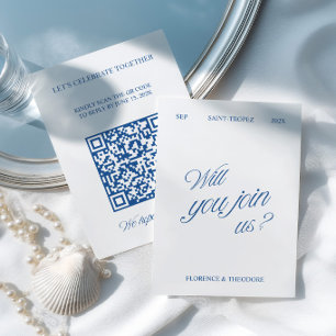 QR-Code Moderne Blaue und Weiße Hochzeits-RSVP RSVP Karte