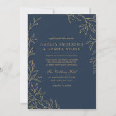 QR Code Moderne Blue Gold Minimal Hochzeit Einladung (Vorderseite)