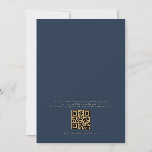 QR Code Moderne Blue Gold Minimal Hochzeit Einladung (Rückseite)