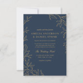 QR Code Moderne Blue Gold Minimal Hochzeit Einladung (Vorderseite)