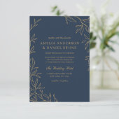 QR Code Moderne Blue Gold Minimal Hochzeit Einladung (Stehend Vorderseite)