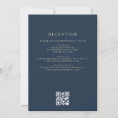 QR Code Moderne Blue Gold Minimal Leaf Hochzeit Einladung (Rückseite)