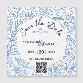 QR-Code Moderne Blumenhochzeit Save the Date Magnetkarte (Vorderseite)