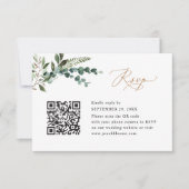 QR Code Moderne Boho Greenery Gold Wedding RSVP Karte (Vorderseite)