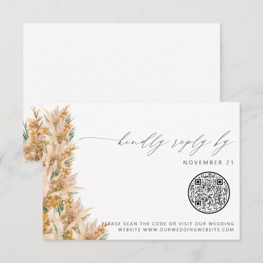 QR-Code Moderne Boho Pampas Gras Hochzeit RSVP Karte (Vorne/Hinten)