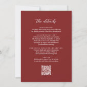 QR-Code Moderne Cranberry Red Foto Script Wedding Einladung (Rückseite)