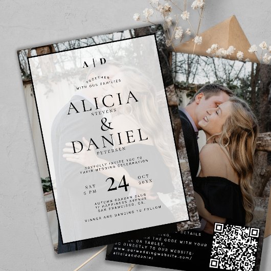QR-Code moderne einfache Typografie 2 Foto-Hochzei Einladung