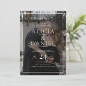 QR-Code moderne einfache Typografie Foto-Hochzeit Einladung (Stehend Vorderseite)
