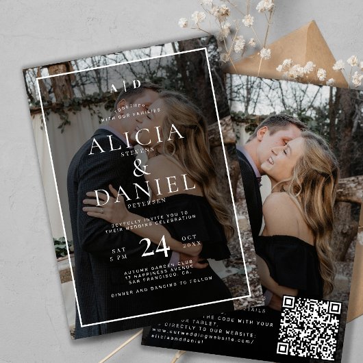 QR-Code moderne einfache Typografie Foto-Hochzeit Einladung
