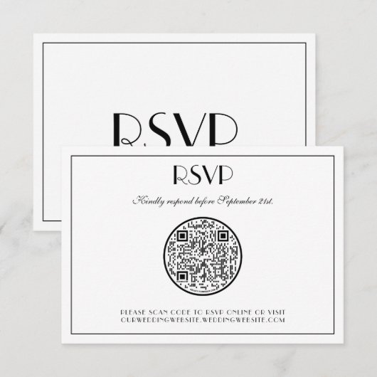 QR Code Moderne Elegante Art Deco Hochzeit RSVP Ka Karte (Vorne/Hinten)