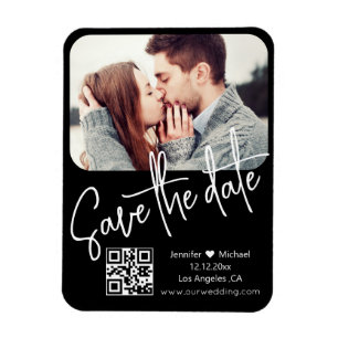qr code moderne elegante Hochzeitsfoto Save the Da Magnet