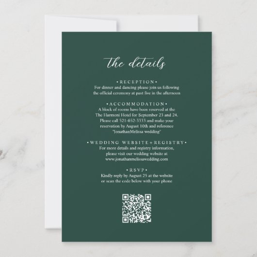 QR-Code Moderne Emerald Green Overlay-Hochzeit Einladung (Rückseite)