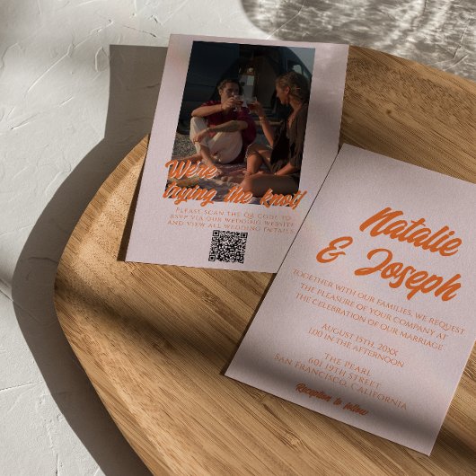 QR-Code Moderne Farbige Farbige Foto-Hochzeit Einladung