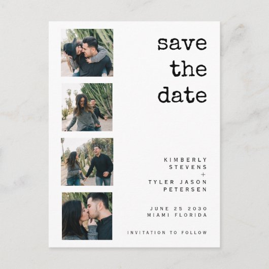 QR CODE Moderne Foto Collage Hochzeit speichern Si Ankündigungspostkarte (Vorderseite)