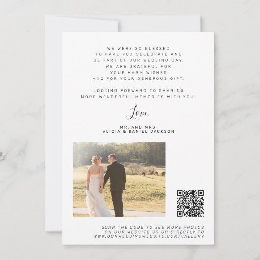 QR CODE Moderne Foto Hochzeit Dankeskarte (Rückseite)