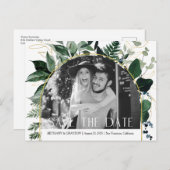 QR-Code Moderne Grünflächen Blätter Foto Save the Ankündigungspostkarte (Vorne/Hinten)