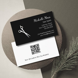 QR-Code Moderne Haar Stylist Scheren Schwarz Visitenkarte