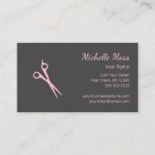 QR-Code Moderne Haare Stylist Graue rosa Scheren Visitenkarte (Vorderseite)