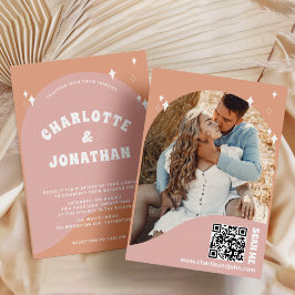 QR-Code Moderne, helle Retro-Hochzeit Einladung