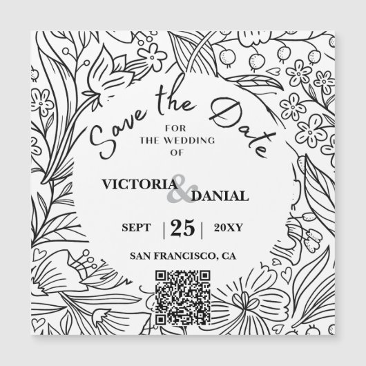 QR Code Moderne Hochzeitsstiftung mit Blumenkallig Magnetkarte (Vorderseite)
