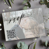 QR-Code Moderne Kalligraphie Foto Hochzeit RSVP Karte