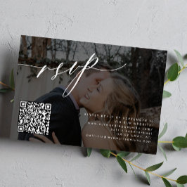 QR-Code Moderne Kalligraphie Foto Hochzeit RSVP Karte