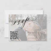QR-Code Moderne Kalligraphie Foto Hochzeit RSVP Karte (Vorderseite)