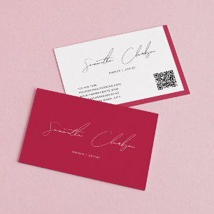 QR-Code Moderne Magenta Hot Pink handgeschriebene Visitenkarte