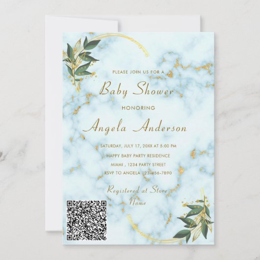 QR Code Moderne Marmorsäulendusche Einladung (Vorderseite)