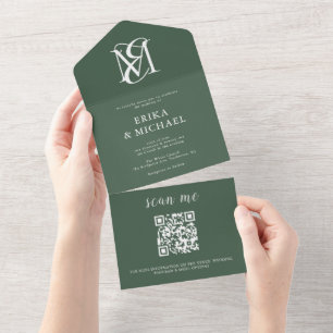 QR-Code Moderne Minimal Forest Green Wedding All In One Einladung